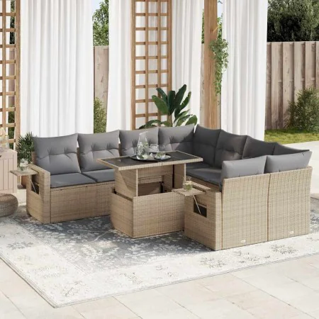 Set de sofás de jardín con cojines 9 pzas ratán sintético beige von , Gartensets - Ref: Foro24-3326450, Preis: 752,35 €, Raba...