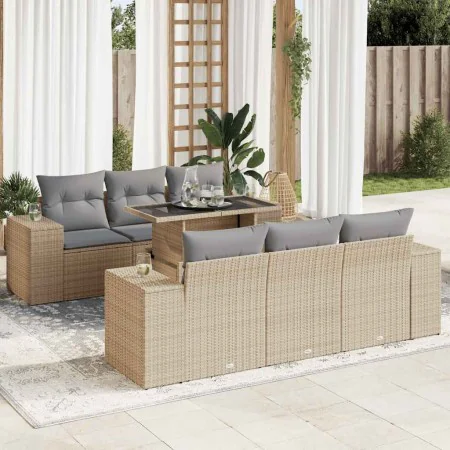 Set sofás de jardín 7 piezas y cojines ratán sintético beige by , Garden sets - Ref: Foro24-3326740, Price: 711,75 €, Discoun...