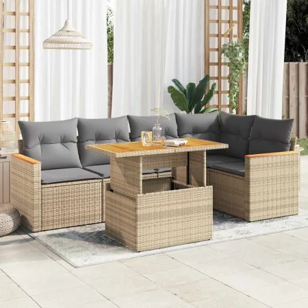 Set sofás jardín y cojines 5 pzas ratán sintético acacia beige by , Garden sets - Ref: Foro24-3327489, Price: 476,51 €, Disco...