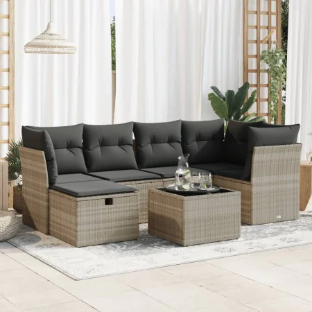 Set de sofás de jardín 7 pzas con cojines ratán PE gris claro von , Gartensets - Ref: Foro24-3325298, Preis: 518,63 €, Rabatt: %