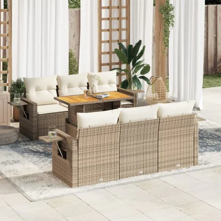 Set sofás de jardín 7 piezas y cojines ratán sintético beige by , Garden sets - Ref: Foro24-3327110, Price: 675,83 €, Discoun...