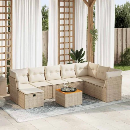 Set de sofás de jardín con cojines 9 pzas ratán sintético beige von , Gartensets - Ref: Foro24-3325775, Preis: 601,79 €, Raba...