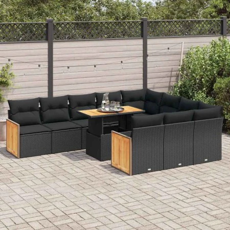 Set sofás jardín y cojines 11 pzas ratán sintético acacia negro | Foro24|Onlineshop| Casa, Jardín y Más Foro24.es