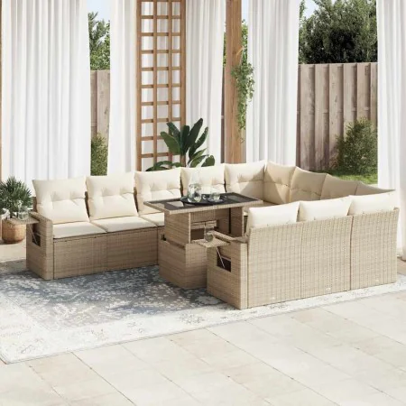 Set de sofás de jardín 11pzas con cojines ratán sintético beige by , Garden sets - Ref: Foro24-3326549, Price: 904,22 €, Disc...