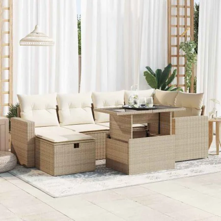 Set sofás de jardín 7 piezas y cojines ratán sintético beige by , Garden sets - Ref: Foro24-3327818, Price: 605,23 €, Discoun...