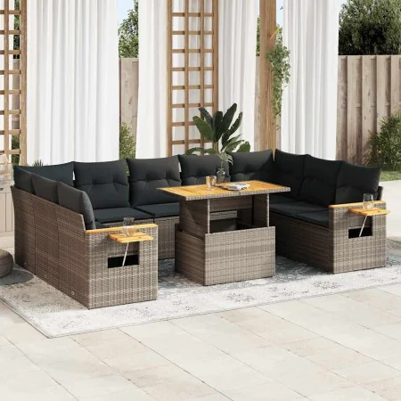 Set sofás jardín y cojines 10 pzas ratán sintético acacia gris by , Garden sets - Ref: Foro24-3327644, Price: 709,04 €, Disco...