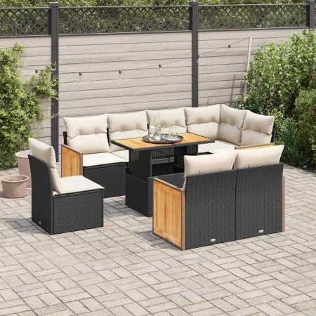 Set sofás jardín y cojines 9 pzas ratán sintético acacia negro von , Gartensets - Ref: Foro24-3327724, Preis: 673,38 €, Rabat...