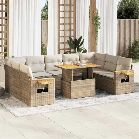 Set sofás jardín y cojines 10 pzas ratán sintético acacia beige by , Garden sets - Ref: Foro24-3327642, Price: 924,68 €, Disc...