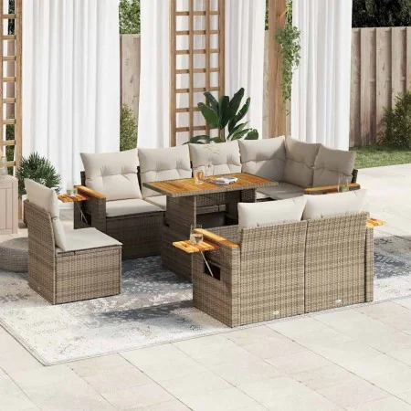 Set sofás jardín y cojines 9 pzas ratán sintético acacia beige by , Garden sets - Ref: Foro24-3327614, Price: 874,09 €, Disco...