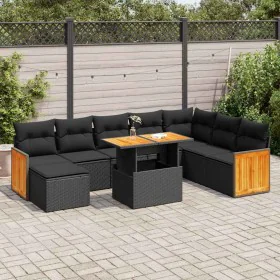 Set sofás jardín y cojines 7 pzas ratán sintético acacia negro by , Garden sets - Ref: Foro24-3327744, Price: 613,69 €, Disco...