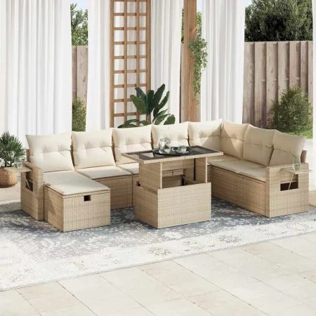 Set de sofás de jardín con cojines 9 pzas ratán sintético beige von , Gartensets - Ref: Foro24-3327878, Preis: 802,40 €, Raba...