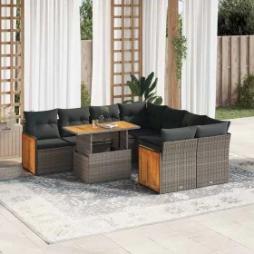 Set sofás jardín y cojines 9 pzas ratán sintético acacia gris by , Garden sets - Ref: Foro24-3327693, Price: 660,85 €, Discou...