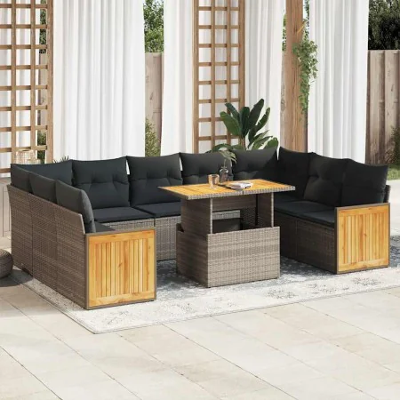 Set sofás jardín y cojines 10 pzas ratán sintético acacia gris by , Garden sets - Ref: Foro24-3327756, Price: 714,53 €, Disco...