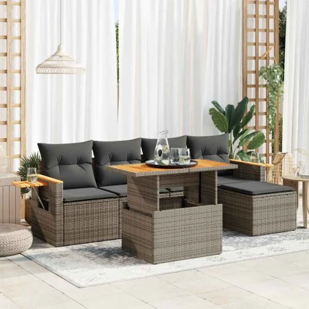 Set sofás jardín y cojines 7 pzas ratán sintético acacia gris by , Garden sets - Ref: Foro24-3327588, Price: 446,97 €, Discou...