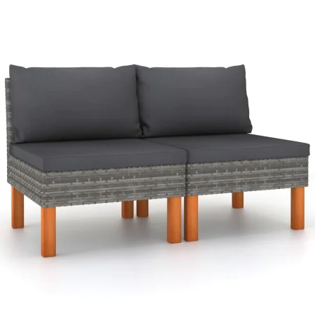 Zentralsofas, 2 Einheiten, synthetisches Rattan und Eukalyptusholz von vidaXL, Modulare Sofas für den Außenbereich - Ref: For...