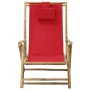 Reclining bamboo and red fabric relaxation chair by vidaXL, Garden chairs - Ref: Foro24-313026, Price: 51,34 €, Discount: %