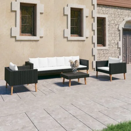 4-teiliges Gartenmöbel-Set und schwarze synthetische Rattankissen von vidaXL, Gartensets - Ref: Foro24-3059332, Preis: 464,04...