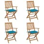 4 pcs folding garden chairs and solid acacia wood cushions by vidaXL, Garden chairs - Ref: Foro24-3064636, Price: 212,80 €, D...