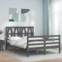 Gray solid wood bed frame with headboard 140x190 cm by vidaXL, Beds and slatted bases - Ref: Foro24-3194358, Price: 162,04 €,...