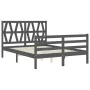 Gray solid wood bed frame with headboard 140x190 cm by vidaXL, Beds and slatted bases - Ref: Foro24-3194358, Price: 162,04 €,...