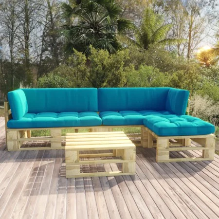 4-piece pallet furniture and green impregnated pine wood cushions by vidaXL, Garden sets - Ref: Foro24-3066761, Price: 303,84...