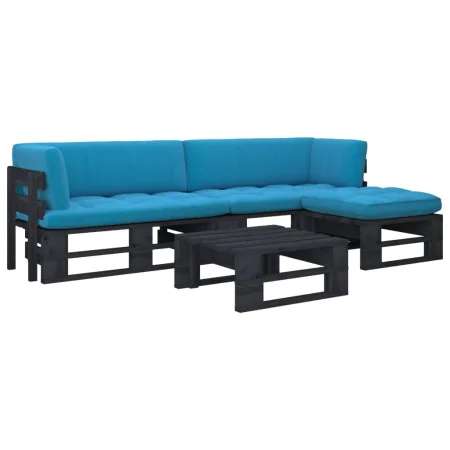 4-piece pallet furniture and black impregnated pine wood cushions by vidaXL, Garden sets - Ref: Foro24-3066797, Price: 282,93...