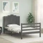 Gray solid wood bed frame with headboard 100x200 cm by vidaXL, Beds and slatted bases - Ref: Foro24-3194173, Price: 122,17 €,...