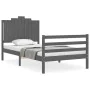 Gray solid wood bed frame with headboard 100x200 cm by vidaXL, Beds and slatted bases - Ref: Foro24-3194173, Price: 122,17 €,...