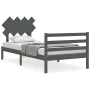 Gray solid wood bed frame with headboard 100x200 cm by vidaXL, Beds and slatted bases - Ref: Foro24-3195278, Price: 108,63 €,...