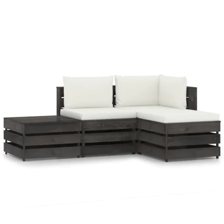 4-piece garden furniture with gray impregnated wood cushions by vidaXL, Garden sets - Ref: Foro24-3068206, Price: 323,42 €, D...