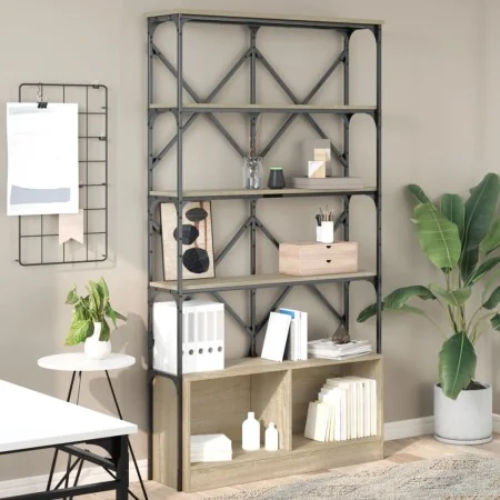 Estantería madera ingeniería y metal roble Sonoma 100x26x180 cm by , Bookcases and shelves - Ref: Foro24-845427, Price: 118,9...