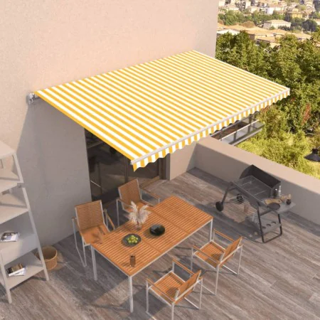 Yellow and white 500x300 cm manual retractable awning by vidaXL, Awnings - Ref: Foro24-3069018, Price: 472,09 €, Discount: %