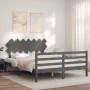 Double bed frame with gray solid wood headboard by vidaXL, Beds and slatted bases - Ref: Foro24-3195293, Price: 156,65 €, Dis...