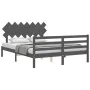 Double bed frame with gray solid wood headboard by vidaXL, Beds and slatted bases - Ref: Foro24-3195293, Price: 156,65 €, Dis...