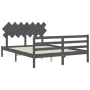 Double bed frame with gray solid wood headboard by vidaXL, Beds and slatted bases - Ref: Foro24-3195293, Price: 156,65 €, Dis...