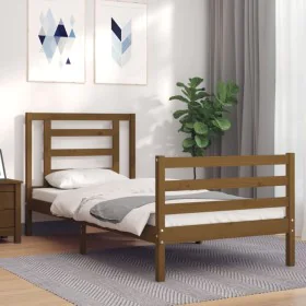 Honey brown solid wood bed frame with headboard 90x200cm by vidaXL, Beds and slatted bases - Ref: Foro24-3194689, Price: 115,...