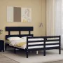 Bed frame with black solid wood headboard 140x190 cm by vidaXL, Beds and slatted bases - Ref: Foro24-3195075, Price: 154,02 €...