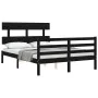 Bed frame with black solid wood headboard 140x190 cm by vidaXL, Beds and slatted bases - Ref: Foro24-3195075, Price: 154,02 €...