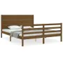 Double bed frame with honey brown wooden headboard by vidaXL, Beds and slatted bases - Ref: Foro24-3194644, Price: 191,59 €, ...