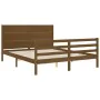 Double bed frame with honey brown wooden headboard by vidaXL, Beds and slatted bases - Ref: Foro24-3194644, Price: 191,59 €, ...