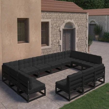 13-piece garden furniture set with black pine wood and cushions. by vidaXL, Garden sets - Ref: Foro24-3077248, Price: 1,00 €,...