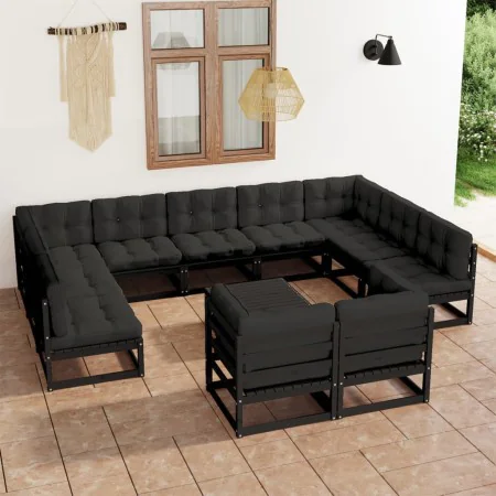 12-piece garden furniture set with black pine wood cushions by vidaXL, Garden sets - Ref: Foro24-3077273, Price: 1,00 €, Disc...