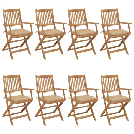 8 pcs folding garden chairs and solid acacia wood cushions by vidaXL, Garden chairs - Ref: Foro24-3074985, Price: 448,73 €, D...