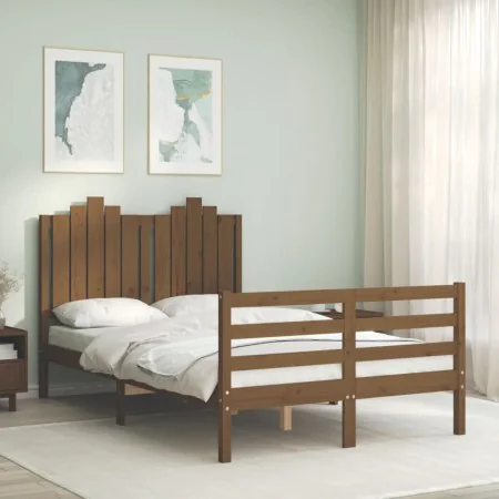 Double bed frame with honey brown wooden headboard by vidaXL, Beds and slatted bases - Ref: Foro24-3194154, Price: 161,57 €, ...