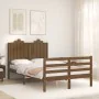 Double bed frame with honey brown wooden headboard by vidaXL, Beds and slatted bases - Ref: Foro24-3194154, Price: 161,57 €, ...