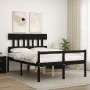 Bed frame with black solid wood headboard 140x200 cm by vidaXL, Beds and slatted bases - Ref: Foro24-3195420, Price: 143,46 €...