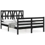 Bed frame with black solid wood headboard 140x200 cm by vidaXL, Beds and slatted bases - Ref: Foro24-3194380, Price: 158,96 €...