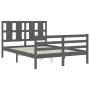 Gray solid wood bed frame with headboard 140x190 cm by vidaXL, Beds and slatted bases - Ref: Foro24-3194098, Price: 165,43 €,...