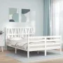 White solid wood bed frame with headboard 140x190 cm by vidaXL, Beds and slatted bases - Ref: Foro24-3194357, Price: 147,43 €...