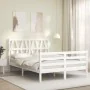 White solid wood bed frame with headboard 140x190 cm by vidaXL, Beds and slatted bases - Ref: Foro24-3194357, Price: 147,43 €...